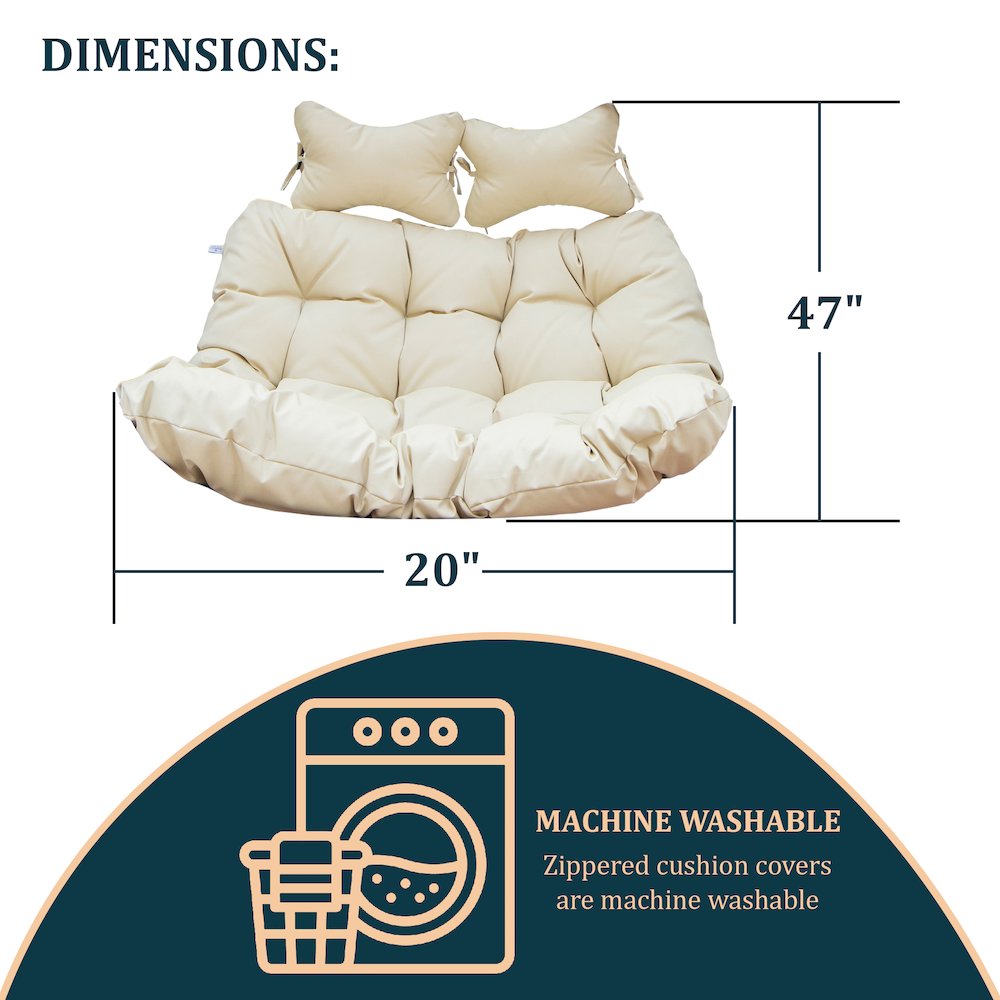 Wicker 2 Person Double Folding Hanging Egg Swing Cushion. Picture 9