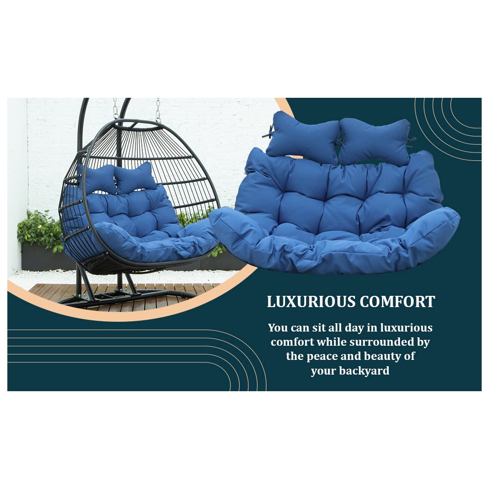 Wicker 2 Person Double Folding Hanging Egg Swing Cushion. Picture 15