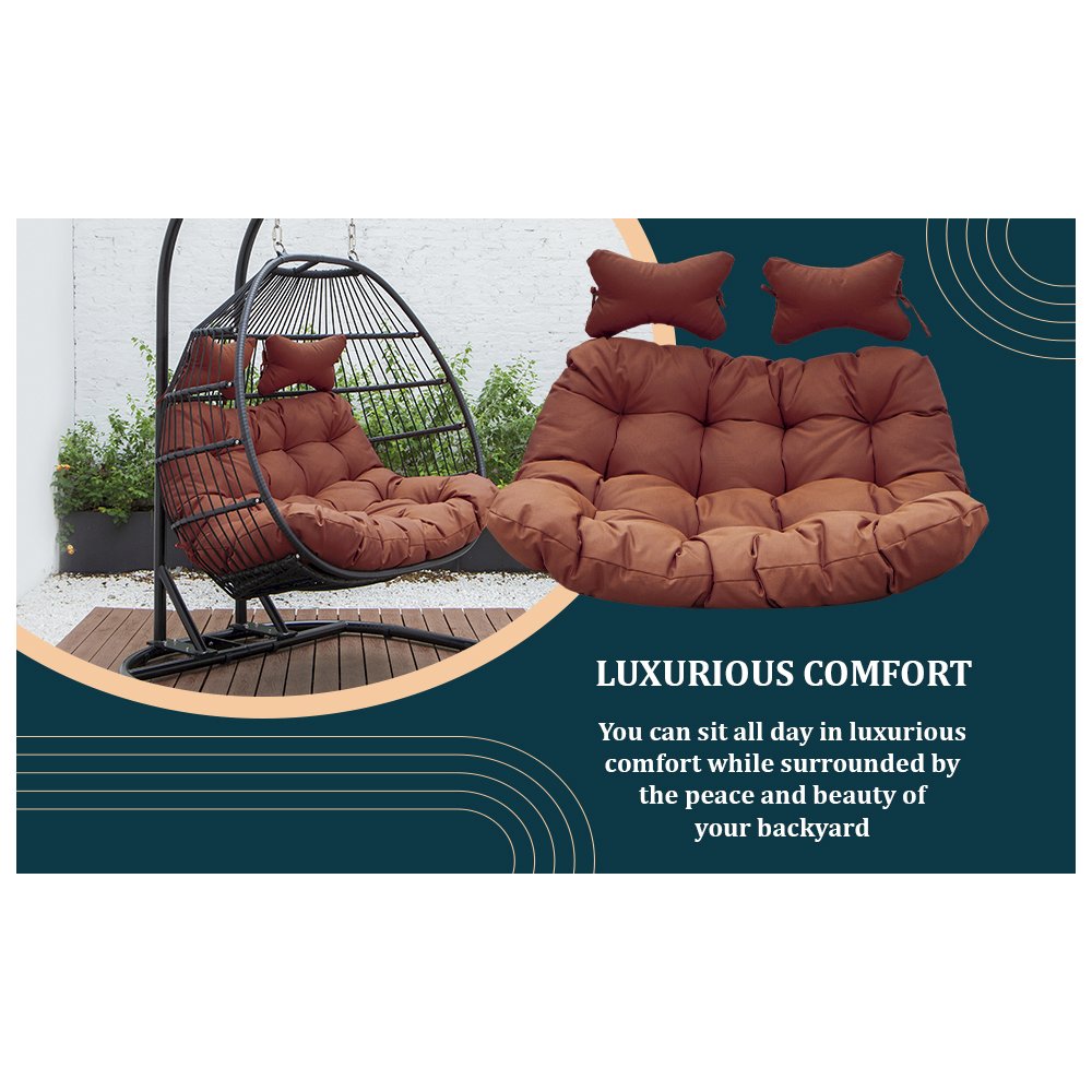 Wicker 2 Person Double Folding Hanging Egg Swing Cushion. Picture 15