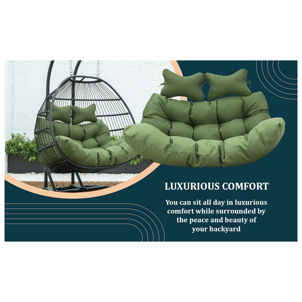 Wicker 2 Person Double Folding Hanging Egg Swing Cushion. Picture 15