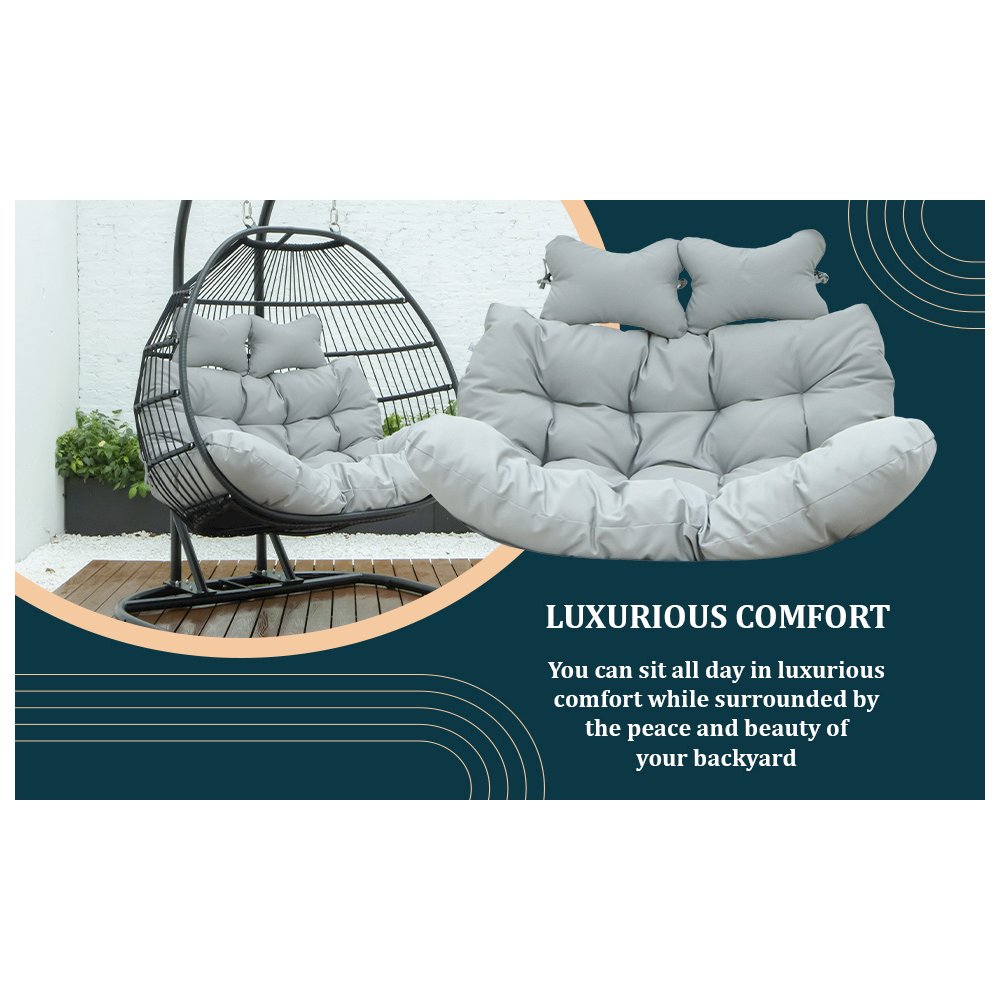Wicker 2 Person Double Folding Hanging Egg Swing Cushion. Picture 15