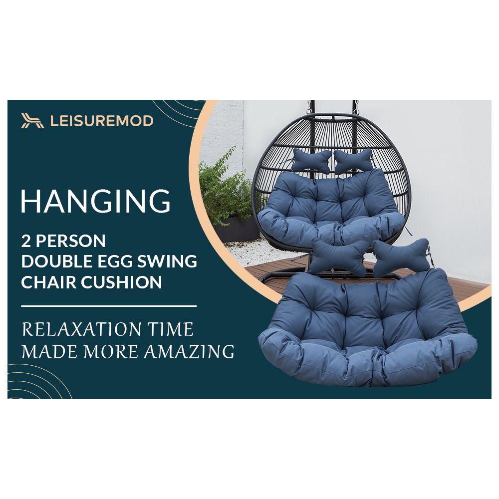 Wicker 2 Person Double Folding Hanging Egg Swing Cushion. Picture 11