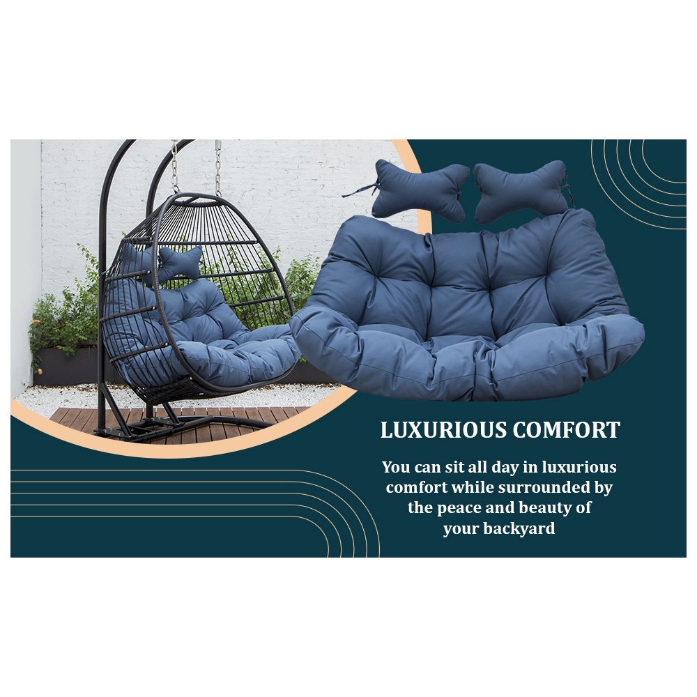 Wicker 2 Person Double Folding Hanging Egg Swing Cushion. Picture 15