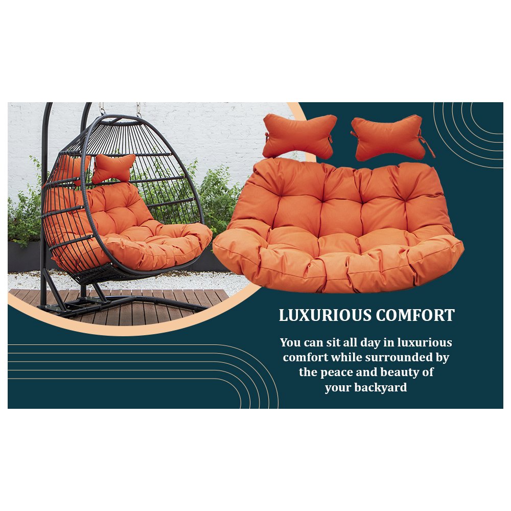 Wicker 2 Person Double Folding Hanging Egg Swing Cushion. Picture 15