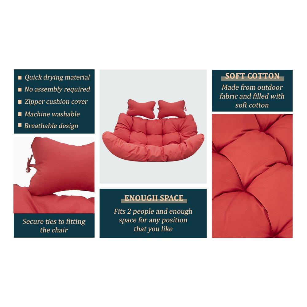 Wicker 2 Person Double Folding Hanging Egg Swing Cushion. Picture 13