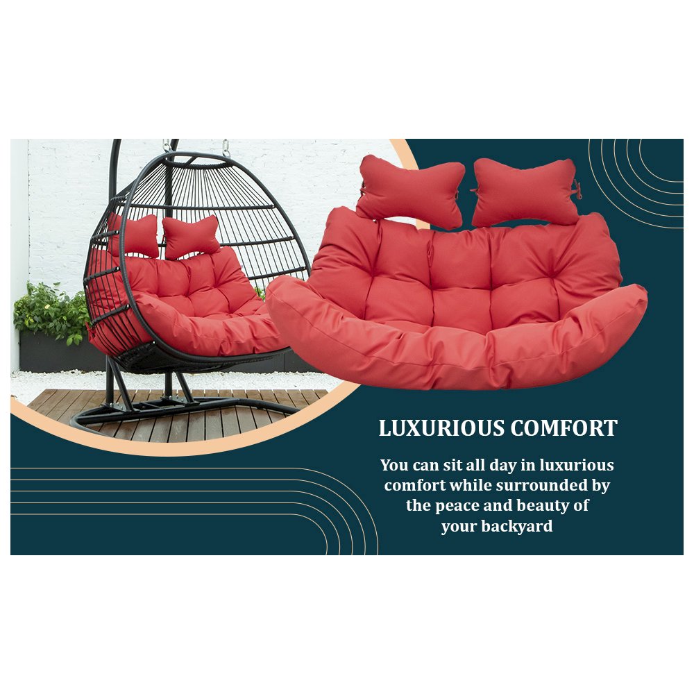 Wicker 2 Person Double Folding Hanging Egg Swing Cushion. Picture 15