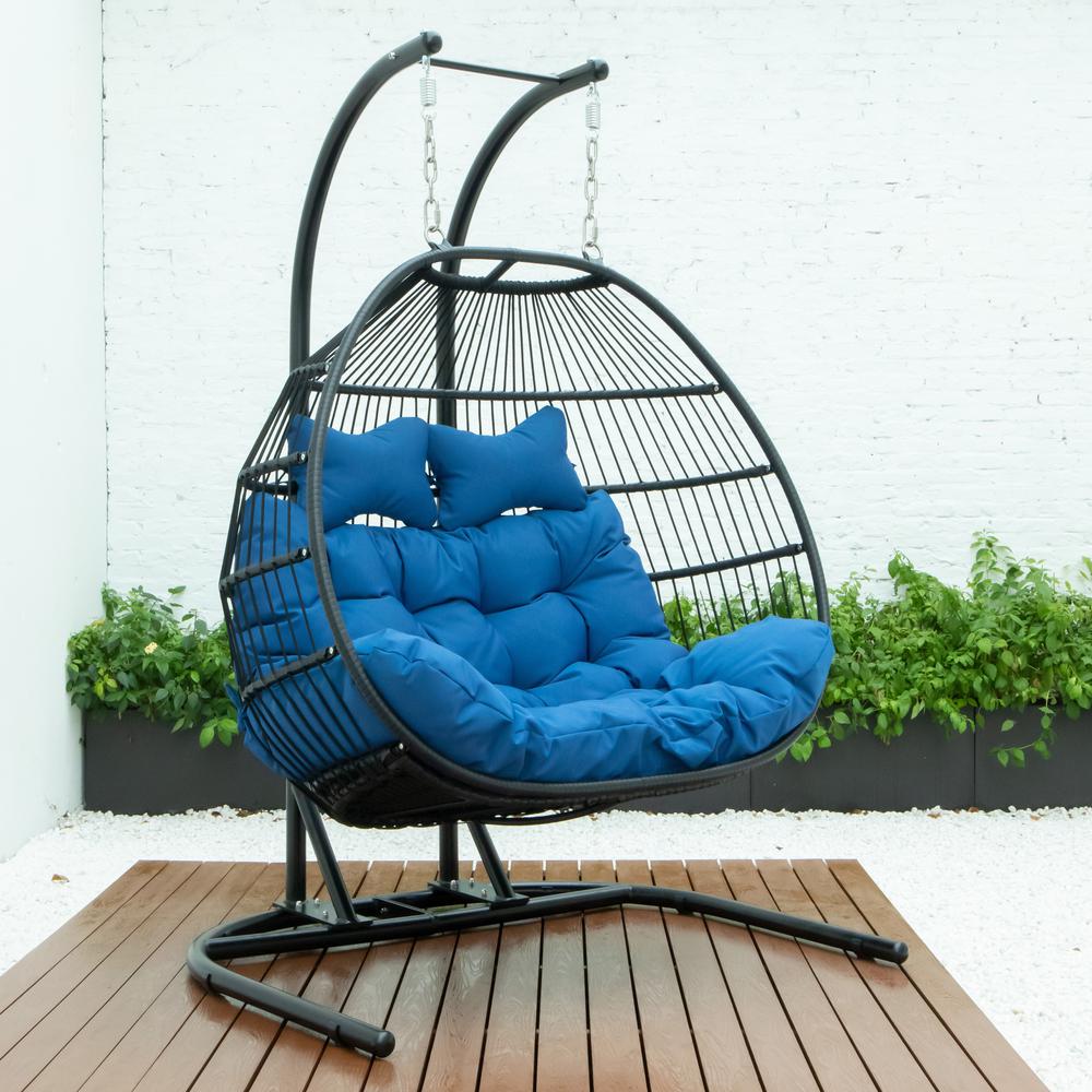 LeisureMod Wicker 2 Person Double Folding Hanging Egg Swing Chair ESCF52BU. Picture 5