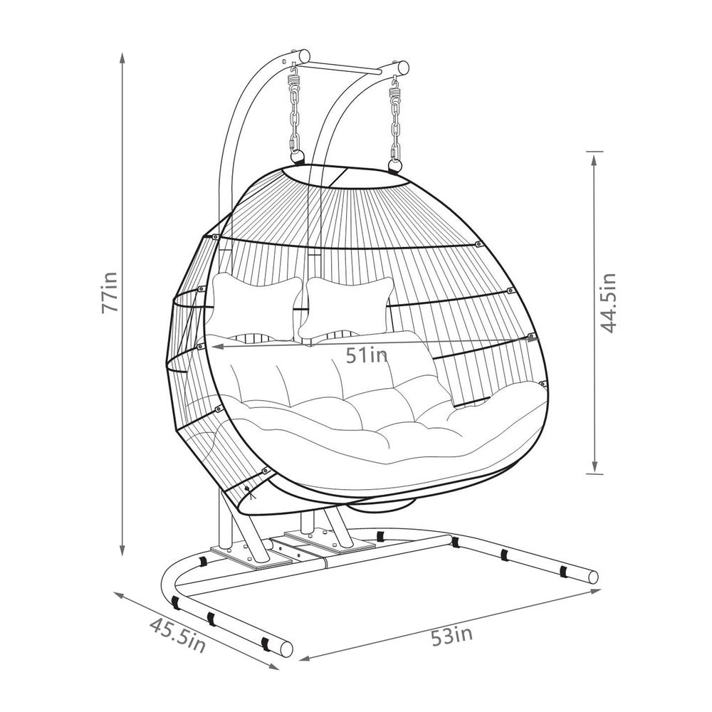 LeisureMod Wicker 2 Person Double Folding Hanging Egg Swing Chair ESCF52DG. Picture 6