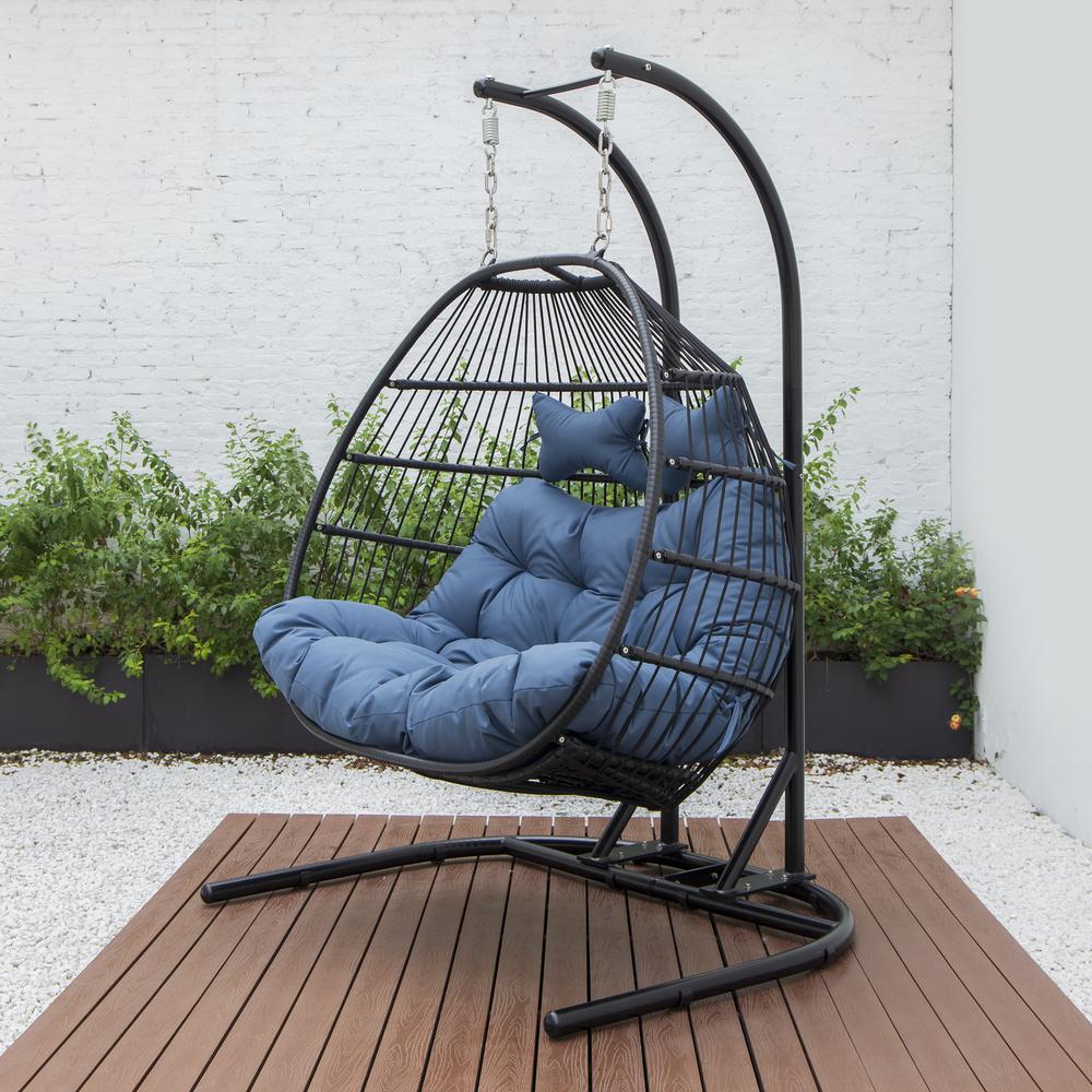 LeisureMod Wicker 2 Person Double Folding Hanging Egg Swing Chair ESCF52NBU. Picture 4