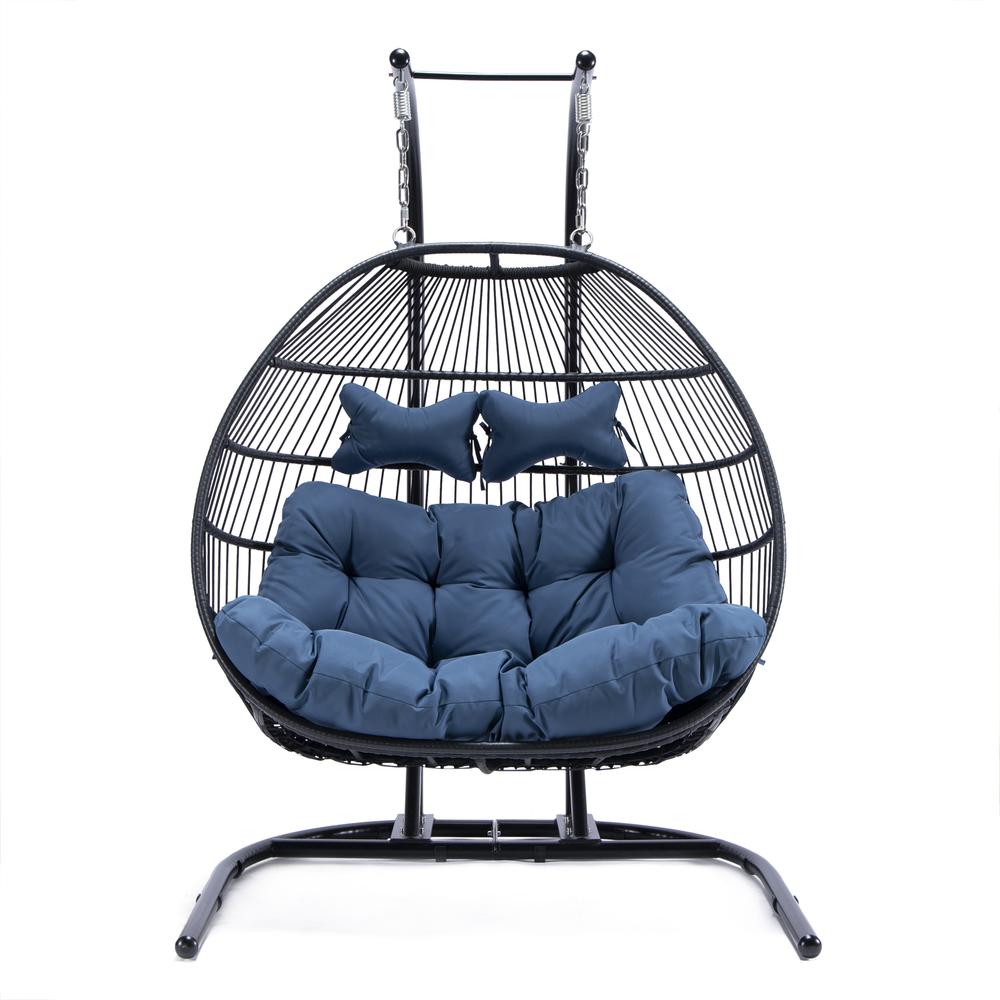 LeisureMod Wicker 2 Person Double Folding Hanging Egg Swing Chair ESCF52NBU. Picture 2