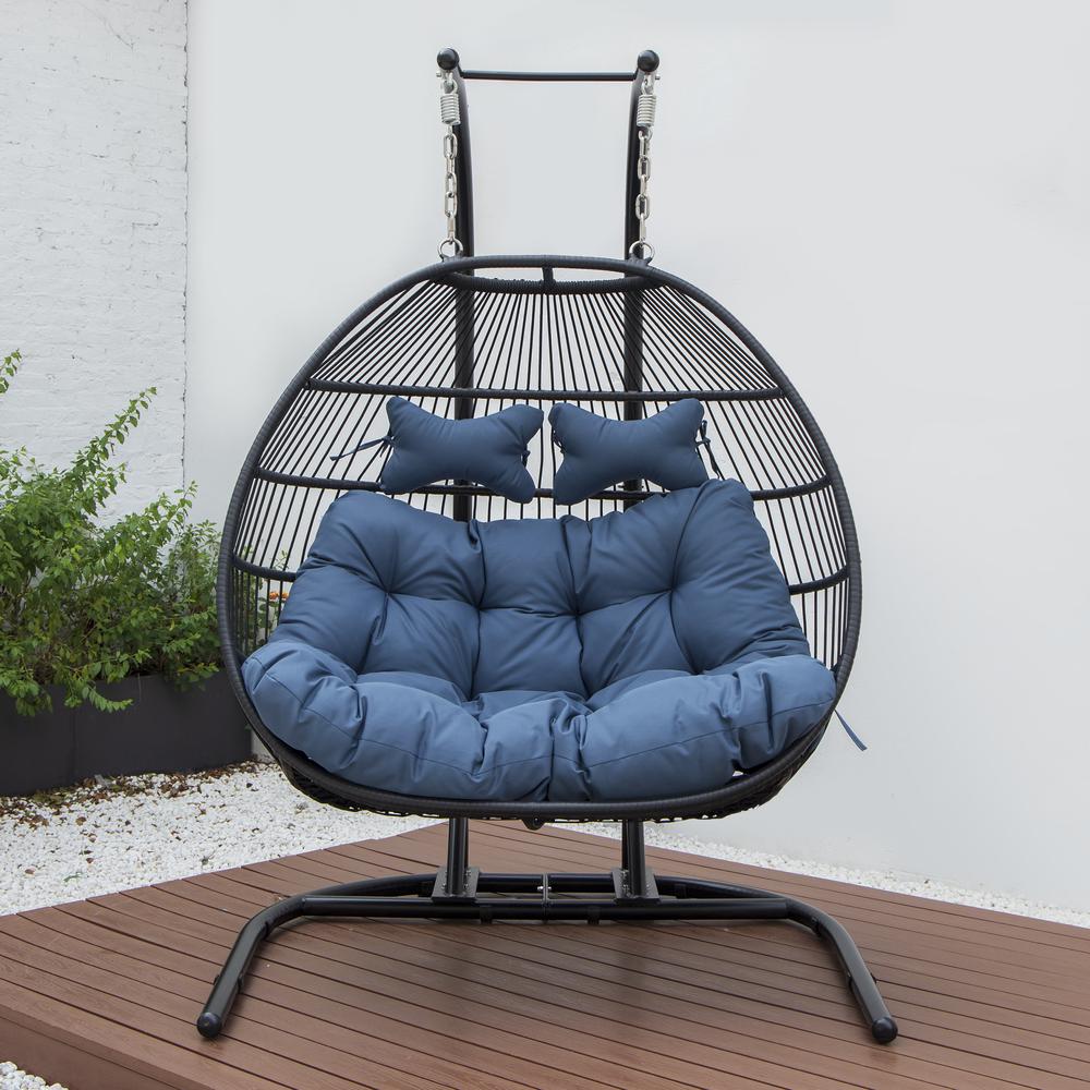 LeisureMod Wicker 2 Person Double Folding Hanging Egg Swing Chair ESCF52NBU. Picture 5