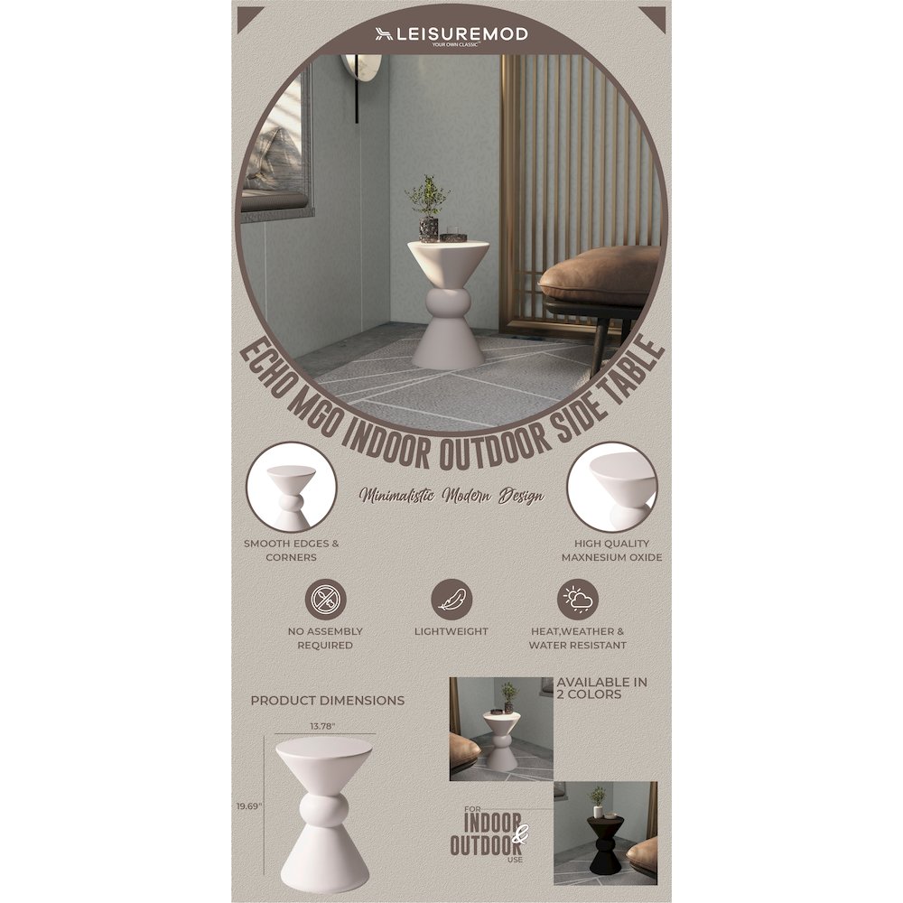 Echo Collection Fiberglass Outdoor Side Table in Cream. Picture 8