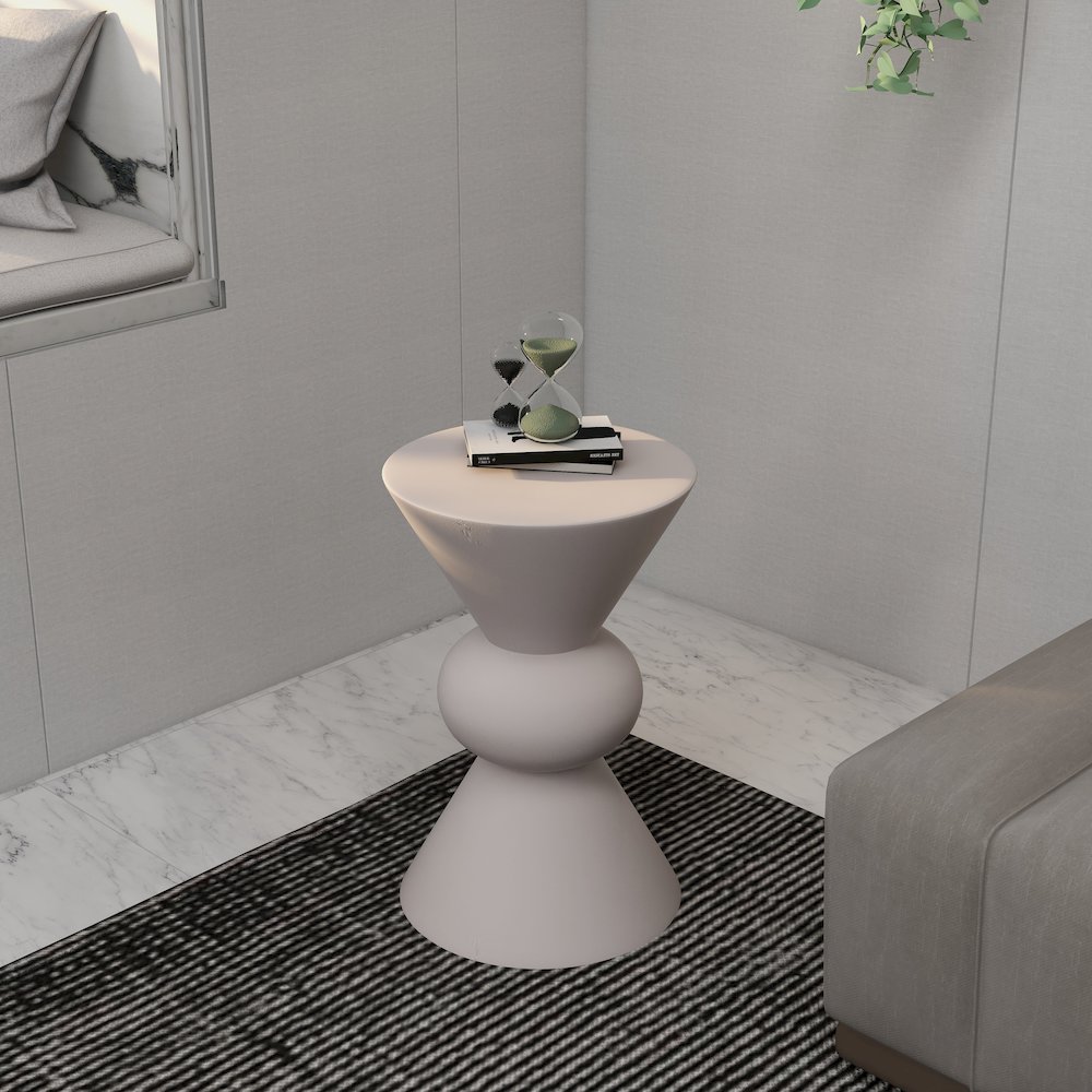 Echo Collection Fiberglass Outdoor Side Table in Cream. Picture 26