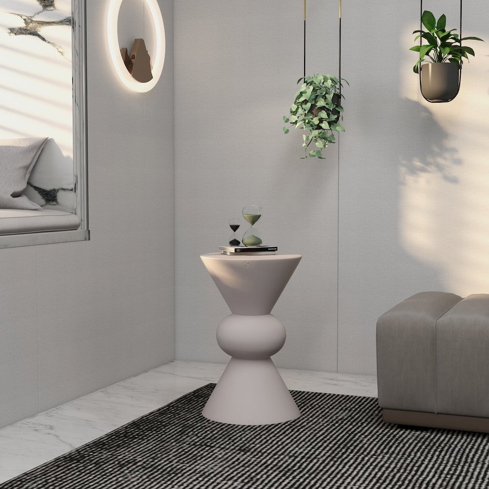 Echo Collection Fiberglass Outdoor Side Table in Cream. Picture 25