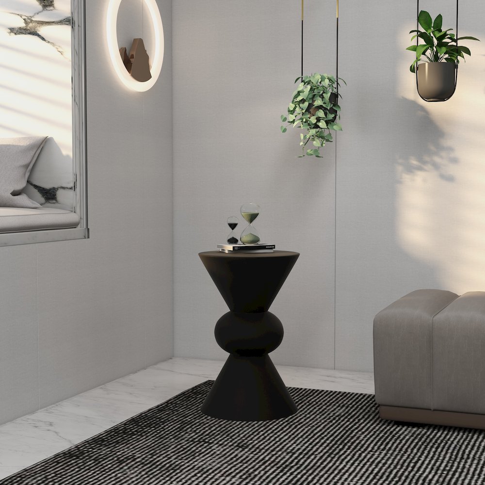 Echo Collection Fiberglass Outdoor Side Table in Dark Grey. Picture 26