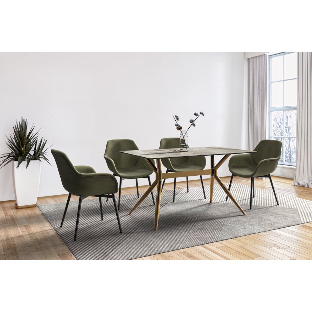 Gold Stainless Steel Dining Table 55" With Deep Grey Sintered Stone Top. Picture 2