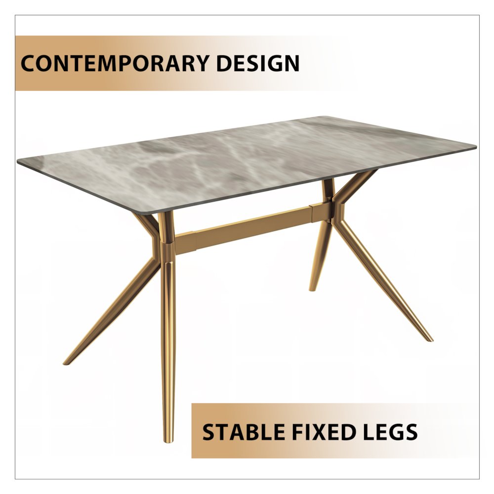 Gold Stainless Steel Dining Table 55" With Deep Grey Sintered Stone Top. Picture 3