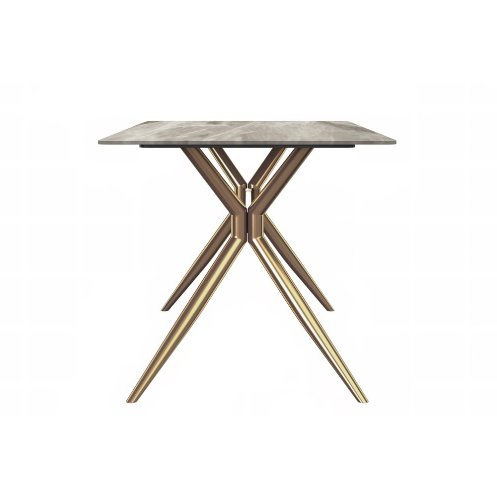 Gold Stainless Steel Dining Table 55" With Deep Grey Sintered Stone Top. Picture 7