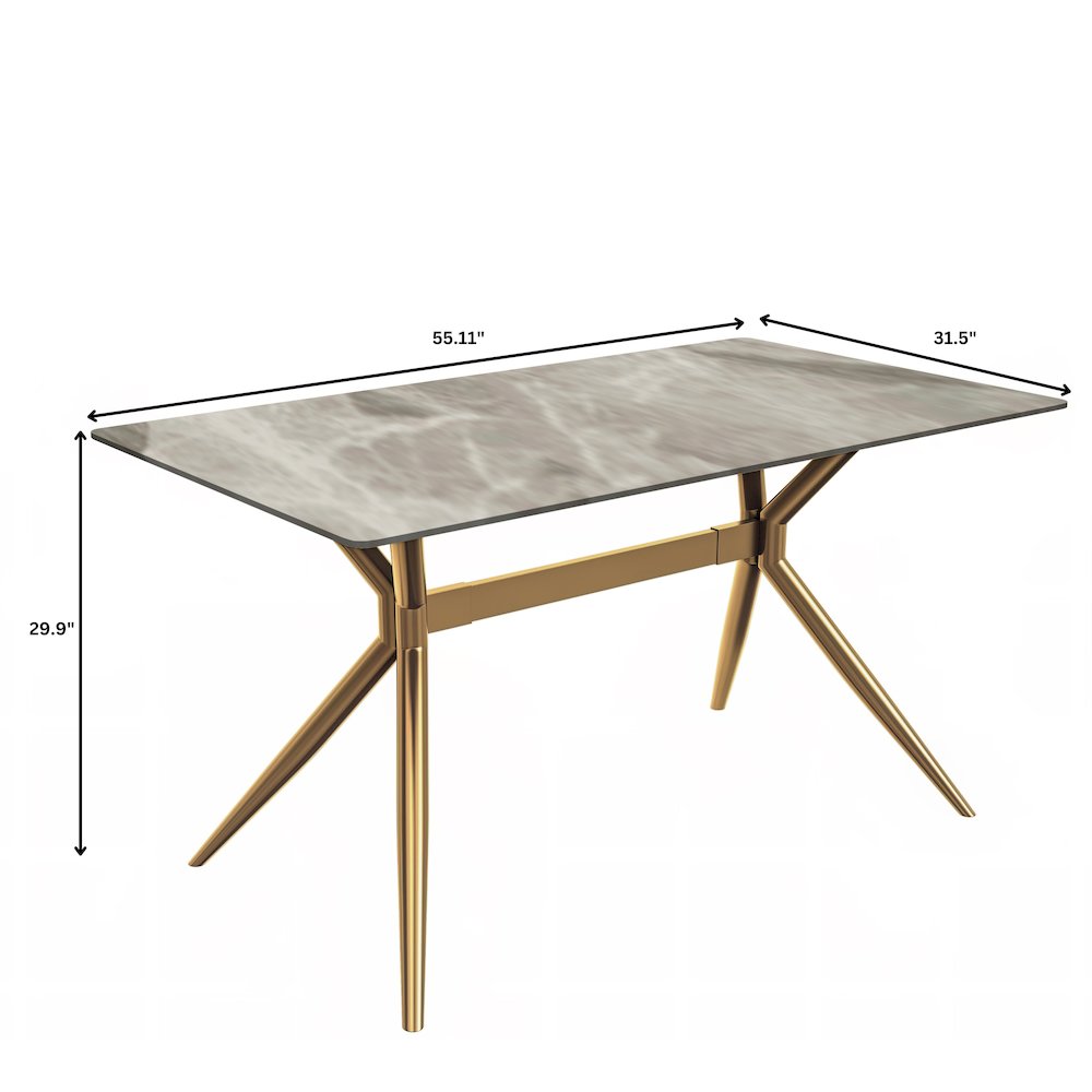Gold Stainless Steel Dining Table 55" With Deep Grey Sintered Stone Top. Picture 9