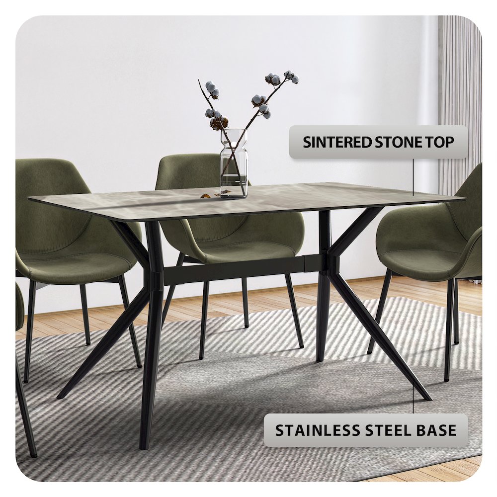 Black Carbon Steel Dining Table 62 With Deep Grey Sintered Stone Top. Picture 3