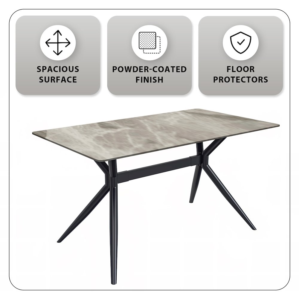 Black Carbon Steel Dining Table 62 With Deep Grey Sintered Stone Top. Picture 4