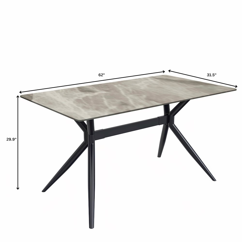 Black Carbon Steel Dining Table 62 With Deep Grey Sintered Stone Top. Picture 9