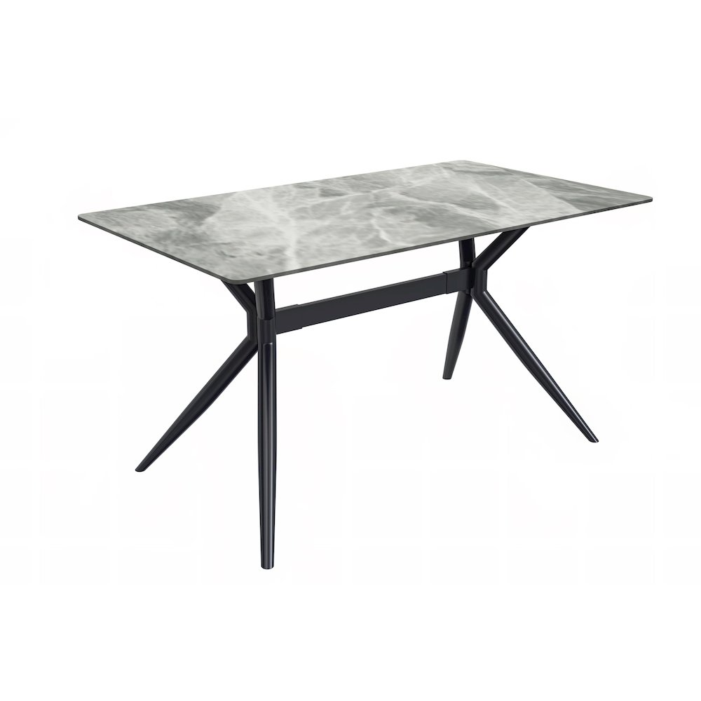 Black Carbon Steel Dining Table 62 With Light Grey Sintered Stone Top. Picture 1