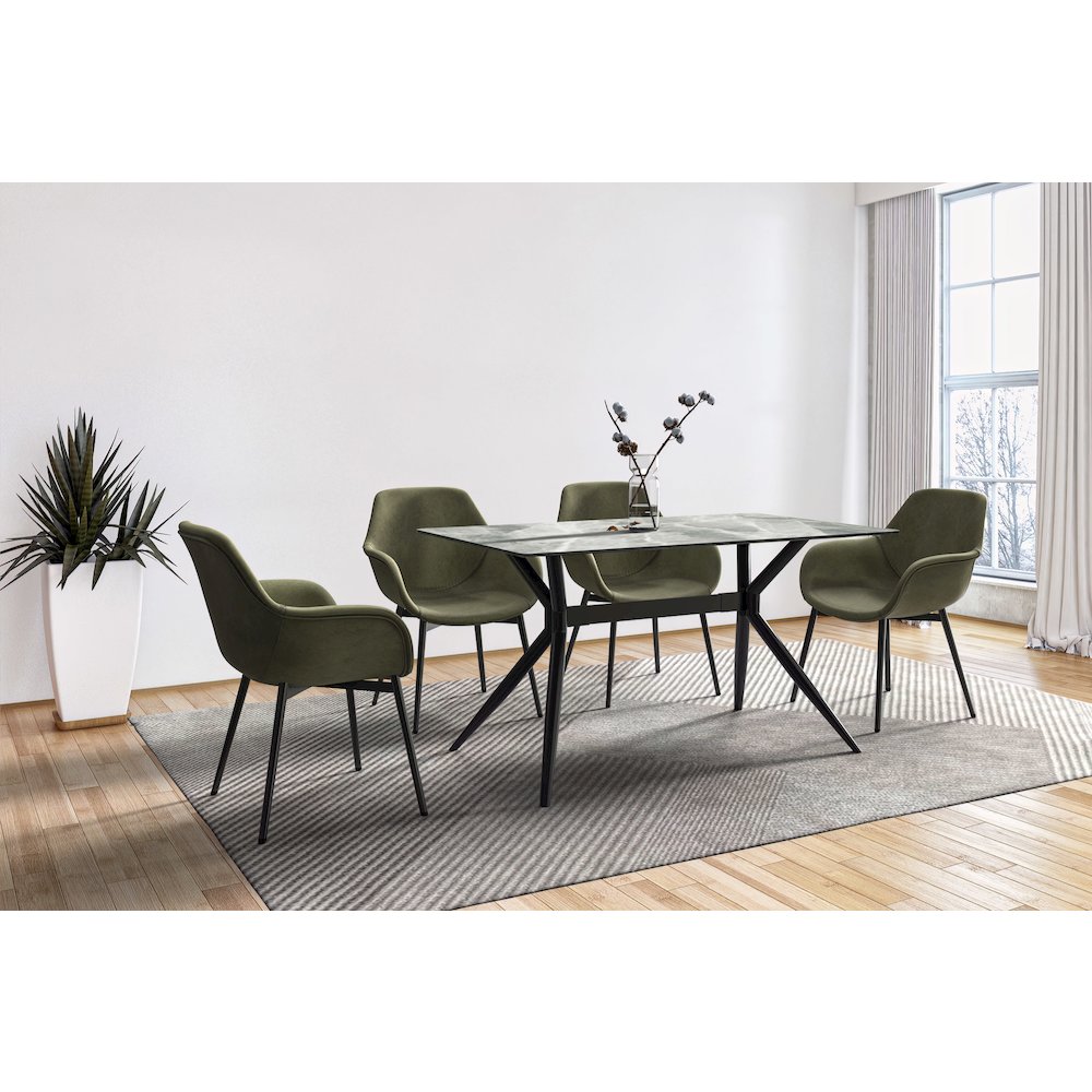 Black Carbon Steel Dining Table 62 With Light Grey Sintered Stone Top. Picture 2