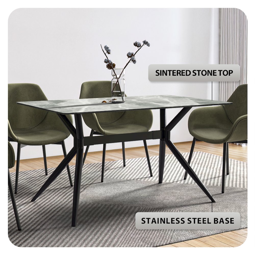 Black Carbon Steel Dining Table 62 With Light Grey Sintered Stone Top. Picture 3