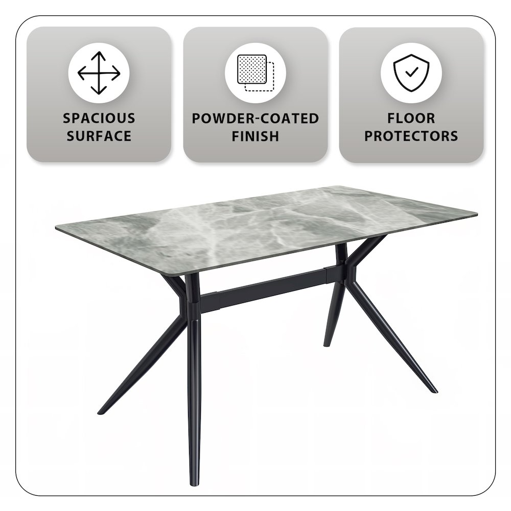 Black Carbon Steel Dining Table 62 With Light Grey Sintered Stone Top. Picture 4