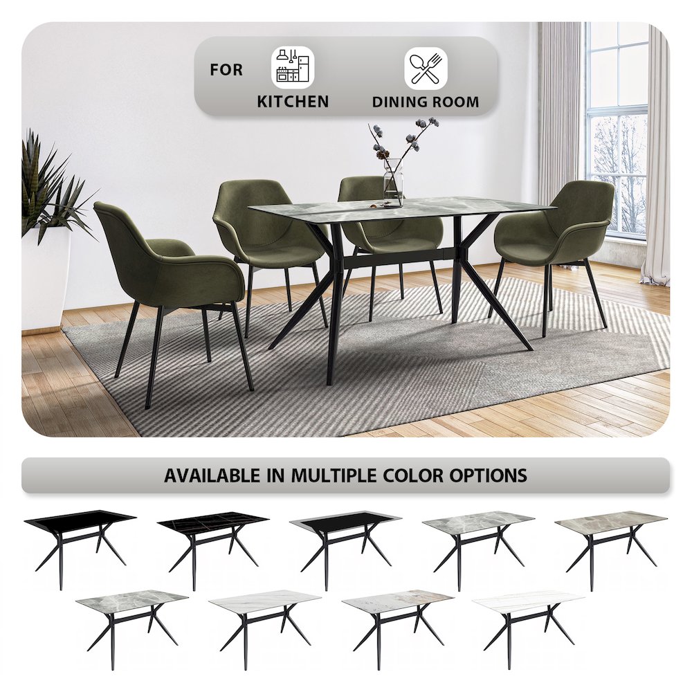 Black Carbon Steel Dining Table 62 With Light Grey Sintered Stone Top. Picture 5