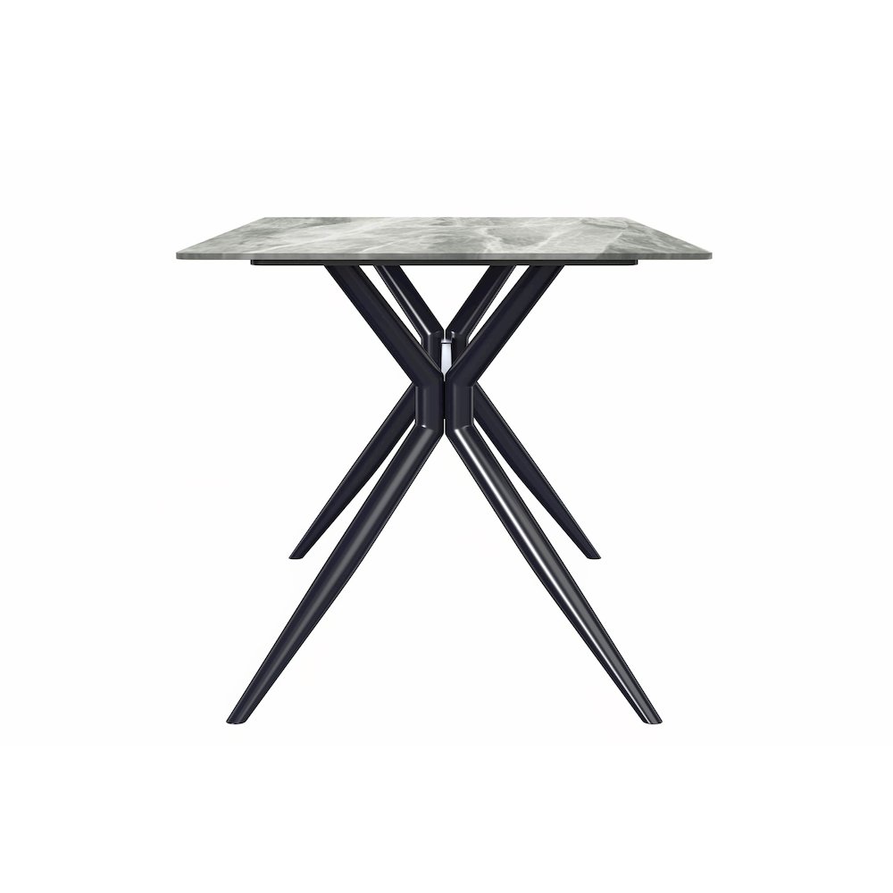 Black Carbon Steel Dining Table 62 With Light Grey Sintered Stone Top. Picture 7
