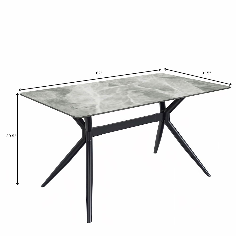 Black Carbon Steel Dining Table 62 With Light Grey Sintered Stone Top. Picture 9