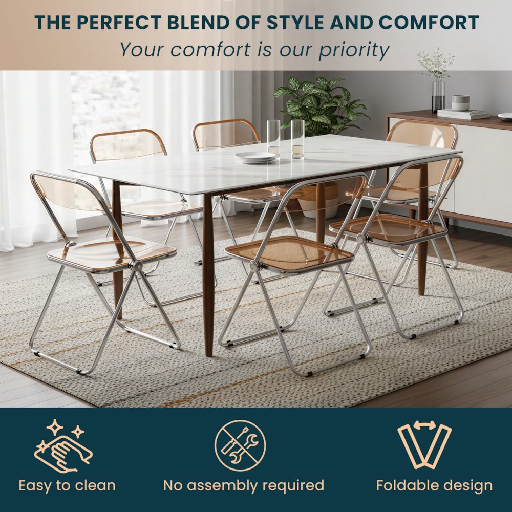 Lawrence Acrylic Folding Chair With Metal Frame, Set of 2. Picture 7
