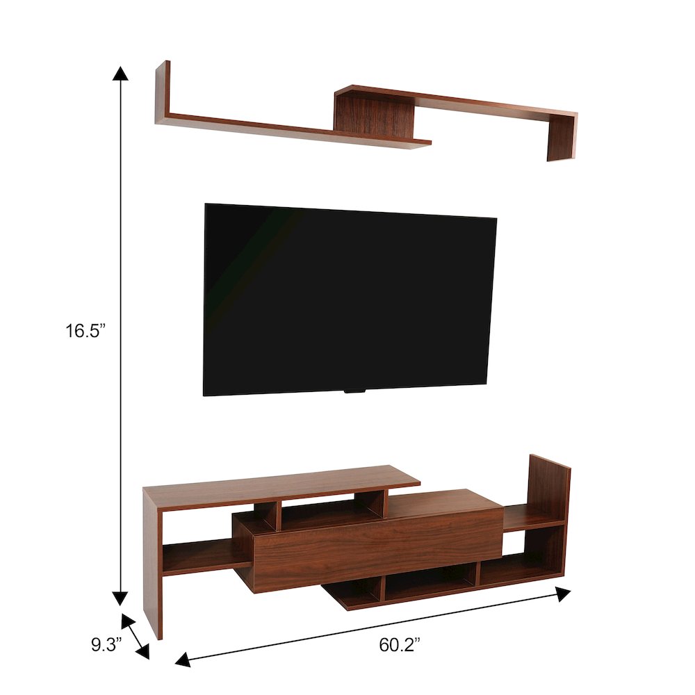 Surrey Modern TV Stand with MDF Shelves and Bookcase in Walnut. Picture 29