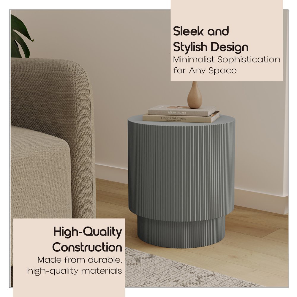 Eden Collection Fiberglass Outdoor Side Table in Light Grey. Picture 4