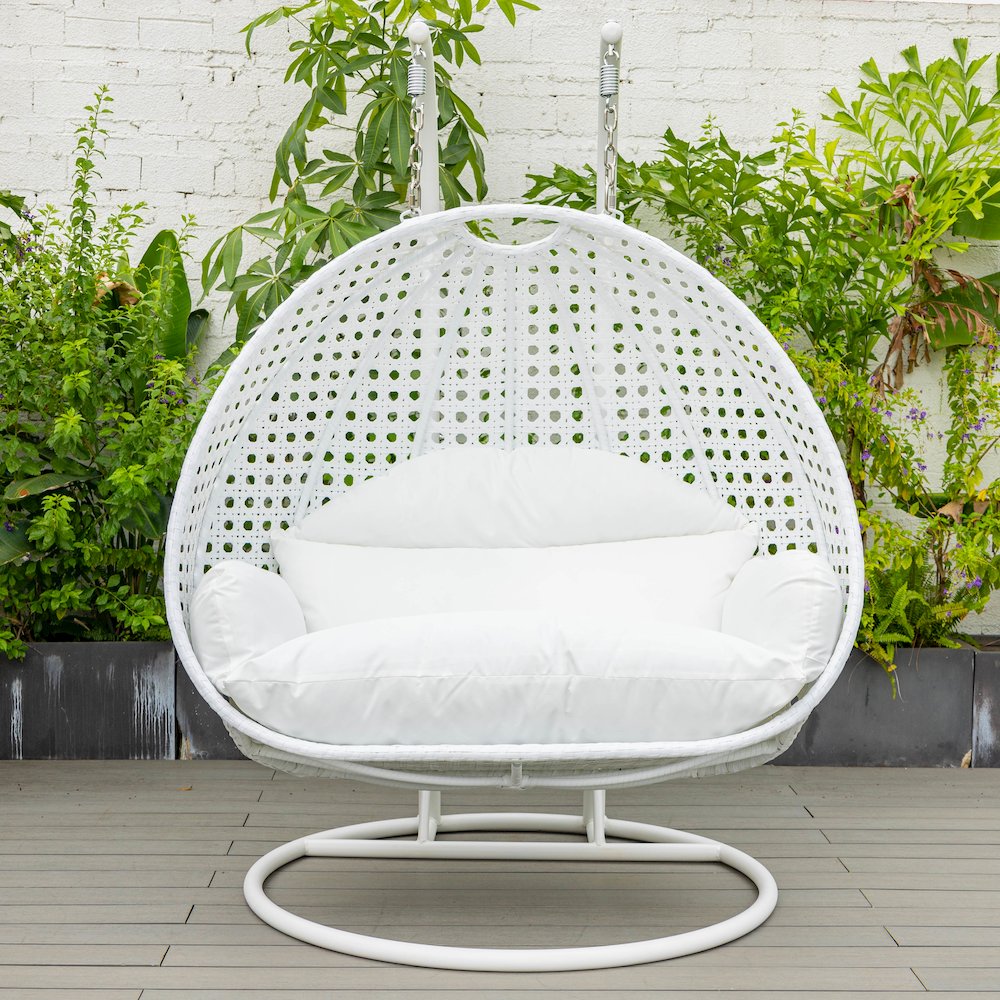 White Wicker Hanging 2 person Egg Swing Chair. Picture 3