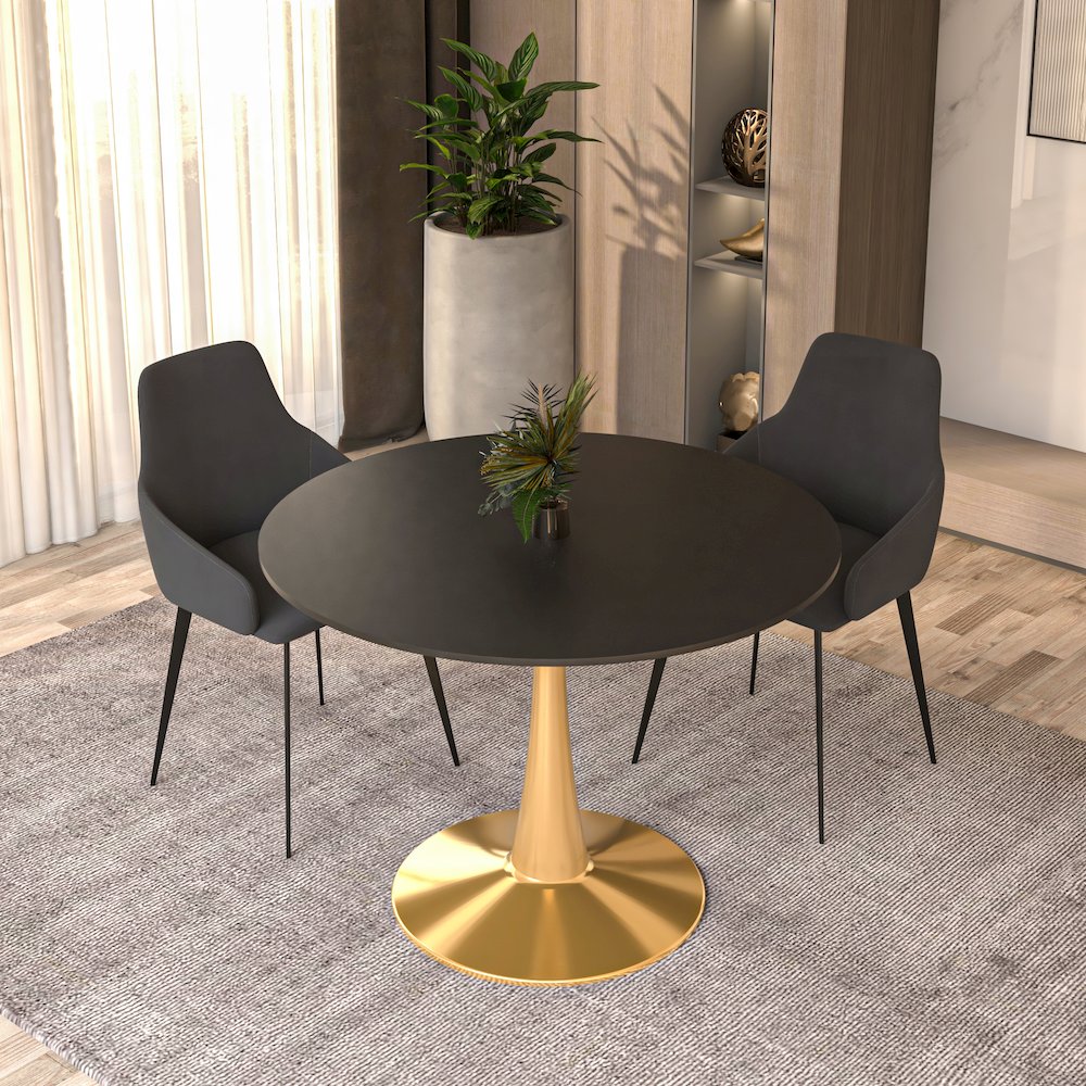 Bristol 40" round dining table Gold Base With Black Top. Picture 7