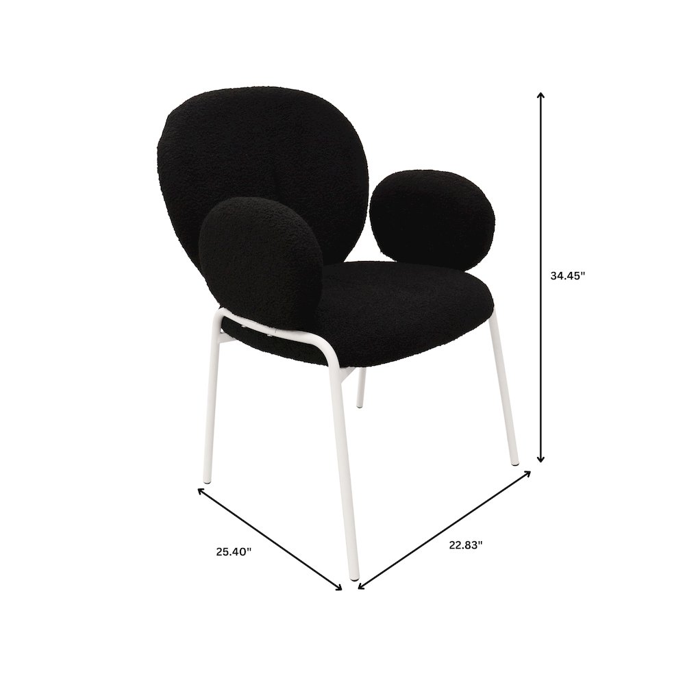 Celestial Series Boucle Dining Arm Chair, White Frame with Black Fabric. Picture 6