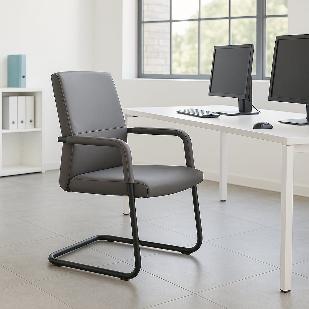 Evander Office Guest Chair in Grey Leather. Picture 9