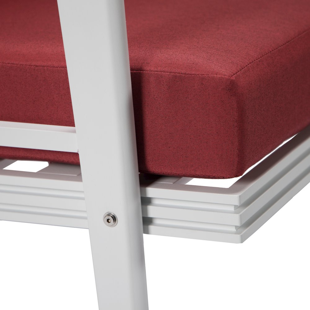 Walbrooke Outdoor Patio White Aluminum Armchairs With Cushions Set Of 2 in Red. Picture 4