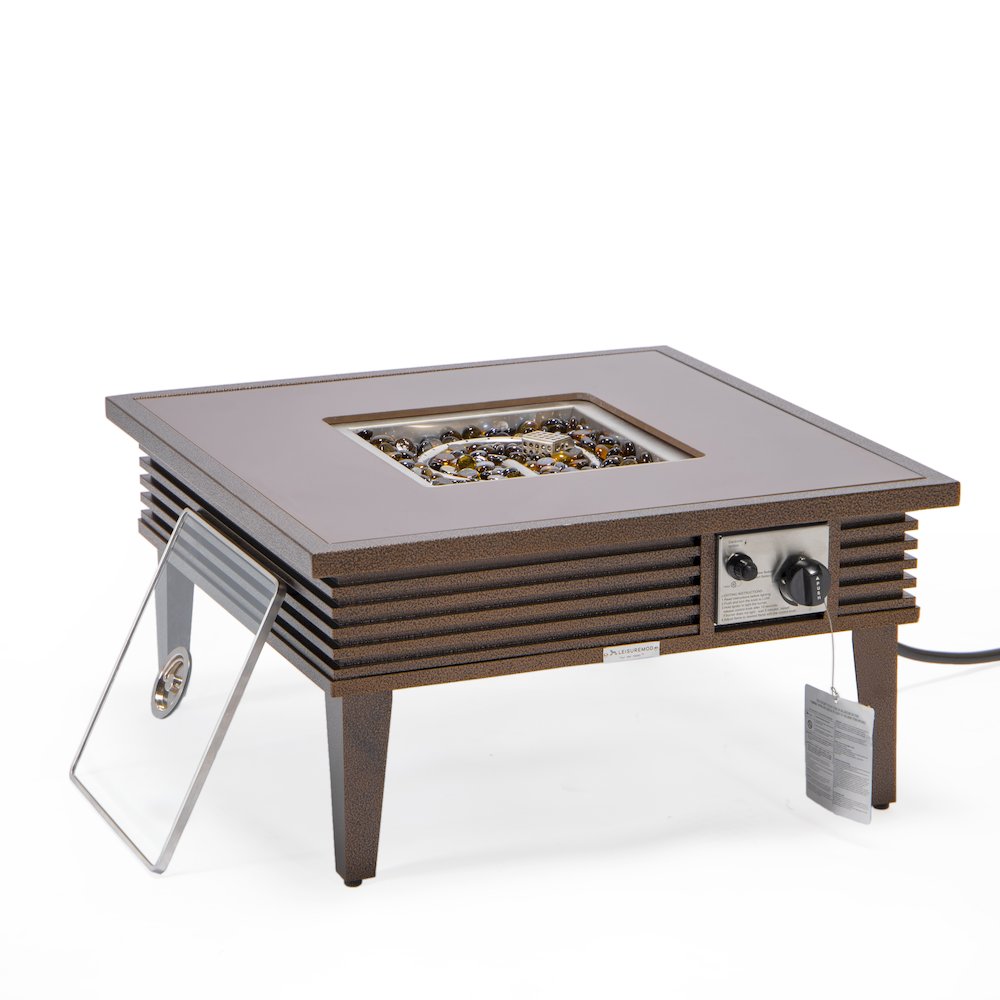 Walbrooke Outdoor Patio Aluminum Square Slats Design Fire Pit Side Table. Picture 3