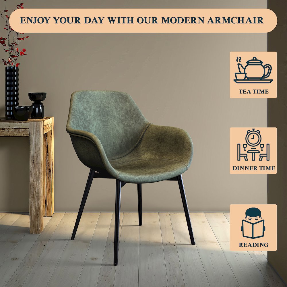 Markley Modern Leather Dining Arm Chair With Metal Legs Set of 2. Picture 6