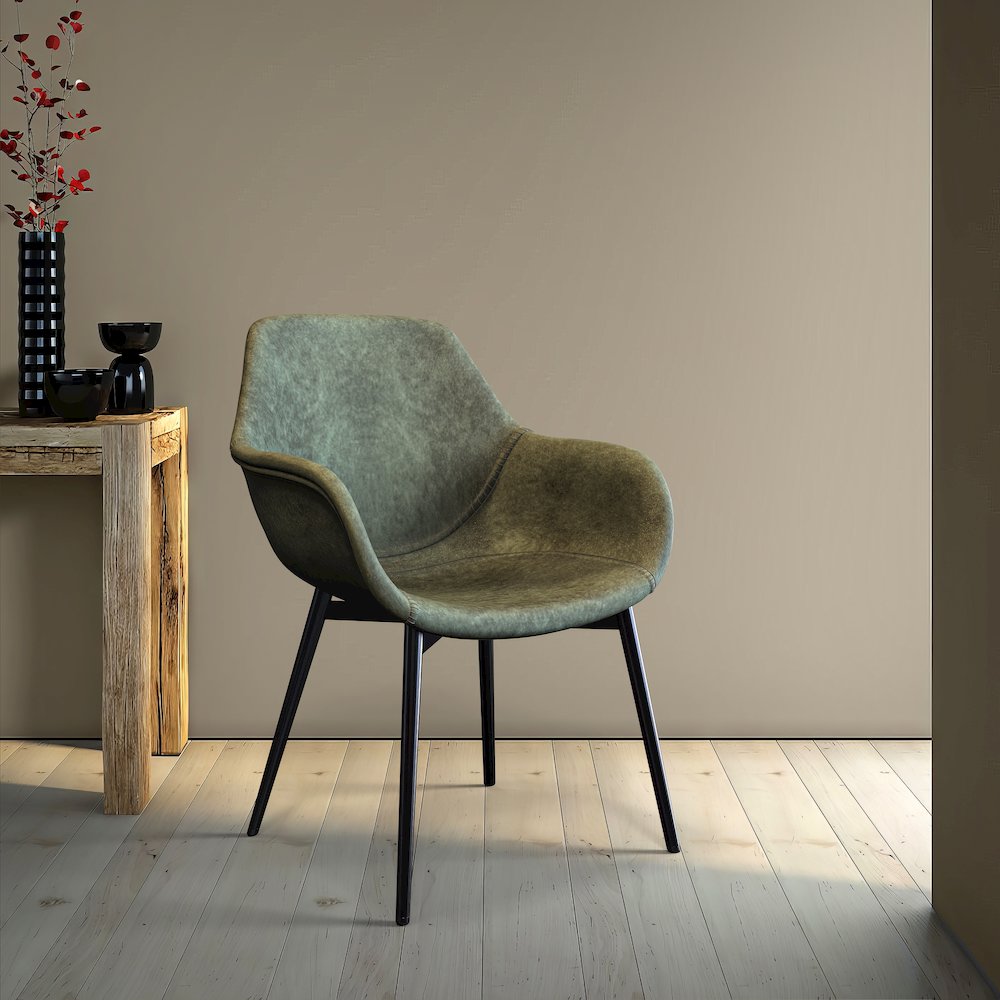 Markley Modern Leather Dining Arm Chair With Metal Legs. Picture 17