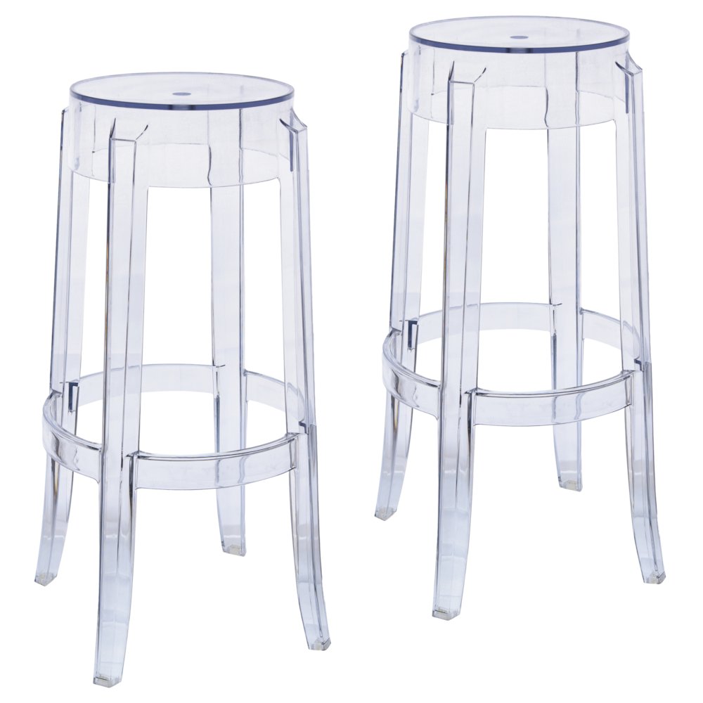 Averill Plastic Barstool with Clear Acrylic Seat and Legs, Set of 2. Picture 4