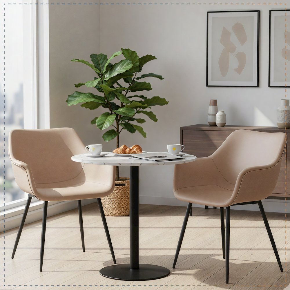 Markley Modern Leather Dining Arm Chair in Taupe. Picture 20