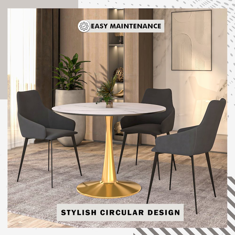 Bristol 40" round dining table Gold base with marbled MDF top. Picture 14