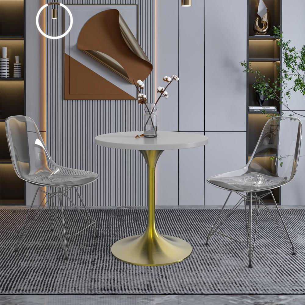 Verve 27" Round Dining Table, Brushed Gold Base with Light Natural Wood MDF Top. Picture 5