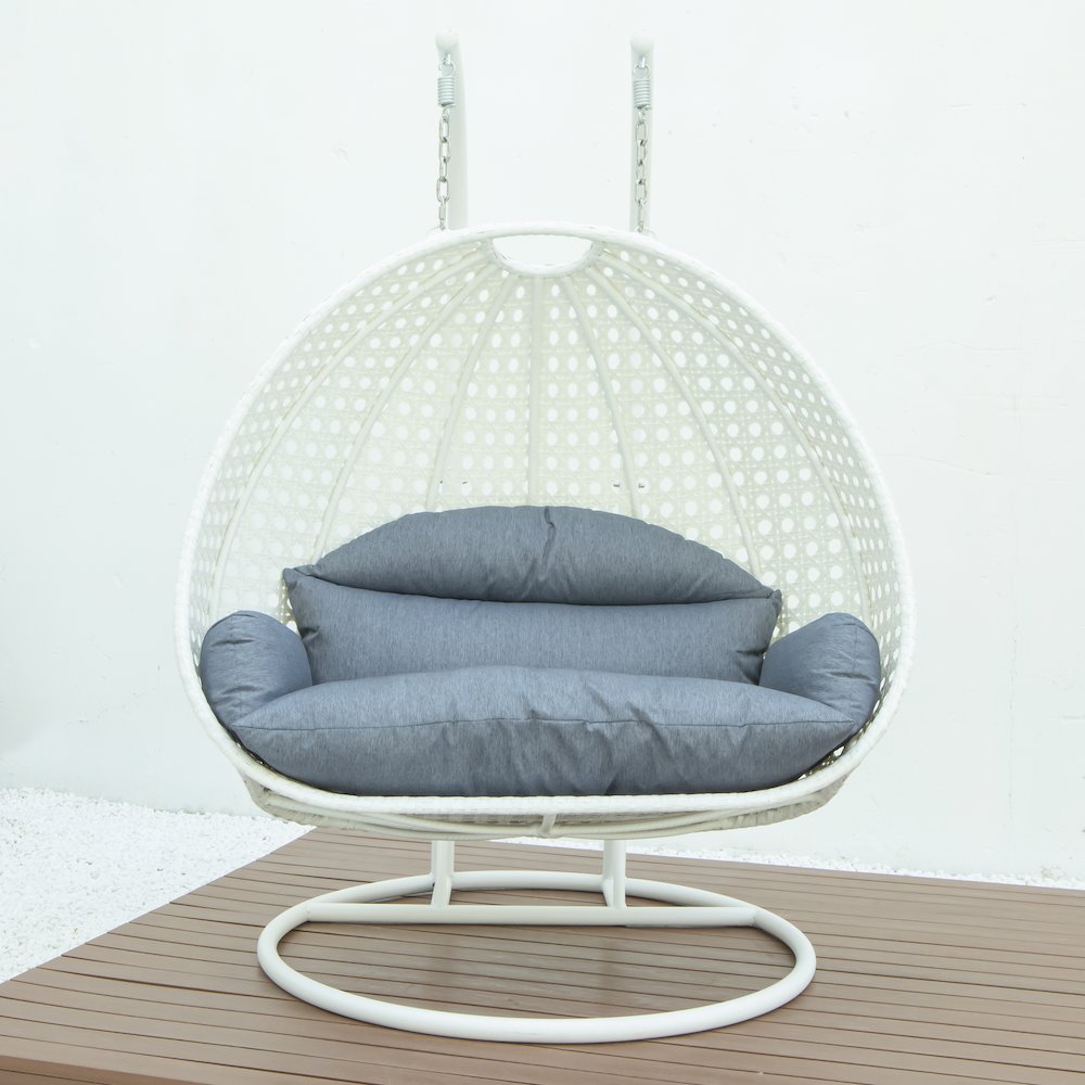 White Wicker Hanging 2 person Egg Swing Chair. Picture 3