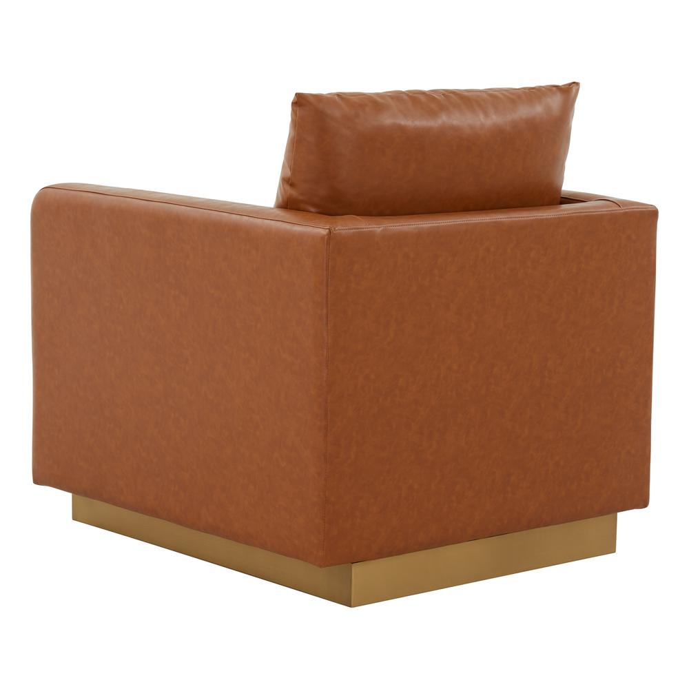 LeisureMod Nervo Leather Accent Armchair With Gold Frame, Cognac Tan. Picture 3